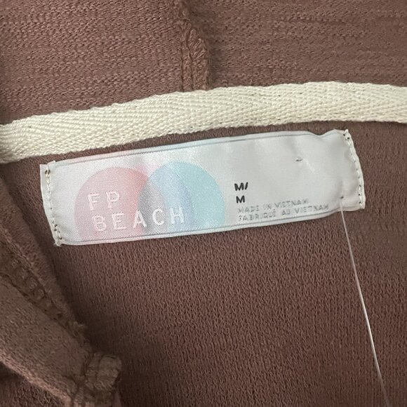 Free People Beach Rae Pullover Cropped Hoodie Brown Raw Umber Sz M Boho NWT - Picture 7 of 9